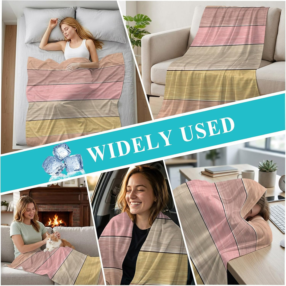 50"x60" Standard Throw Cooling Blanket Peach Pink Wood Grain Ice Silk Lightweight Breathable Soft Summer Blanket for Hot Sleepers Couch Bed Sofa Camping Farmhouse Wooden Plank