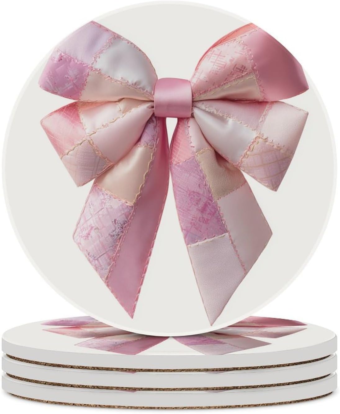 Light Pink Bow Balloon Patchwork Embroidery Coasters Set of 4 Absorbent Coasters