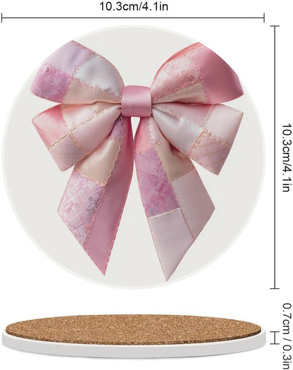 Light Pink Bow Balloon Patchwork Embroidery Coasters Set of 4 Absorbent Coasters