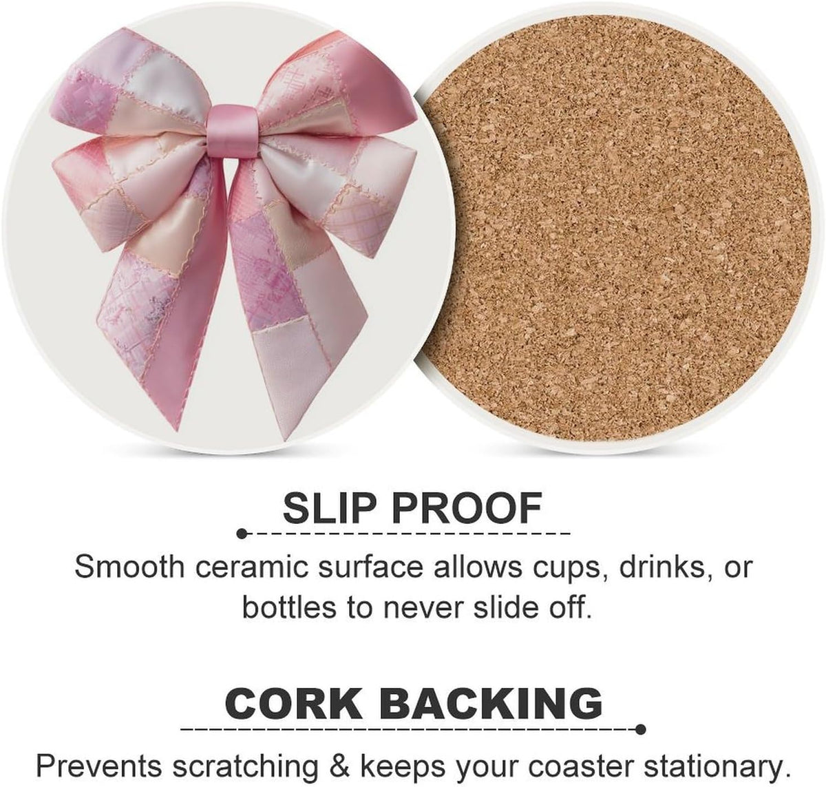 Light Pink Bow Balloon Patchwork Embroidery Coasters Set of 4 Absorbent Coasters