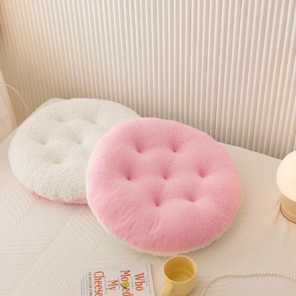 Camel Double Contrast Super Soft Plush Washable Seat Cushion,Round Lamb Fleece Chair Cushion Pink Fart Cushion Cushion Pillow for Room Kids Desk Chair Teen Girls Bedroom Décor 15.7 Inch