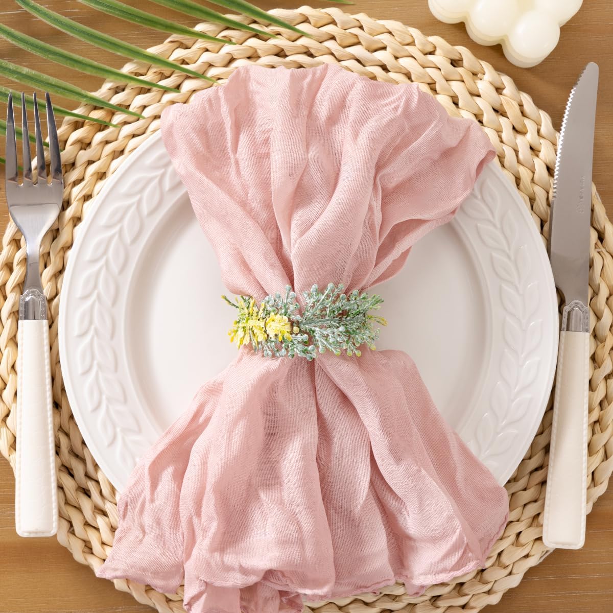 Socomi Pink Cheesecloth Napkins Summer Cheese Cloths Gauze Set of 10 Boho Washable Dinner Table Napkins for Wedding Party Baby Shower Birthday Party Decor