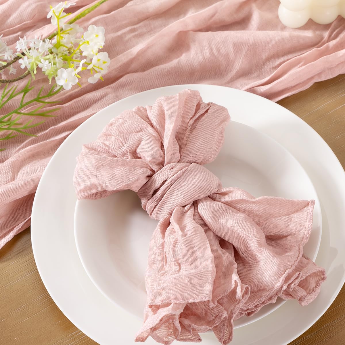 Socomi Pink Cheesecloth Napkins Summer Cheese Cloths Gauze Set of 10 Boho Washable Dinner Table Napkins for Wedding Party Baby Shower Birthday Party Decor