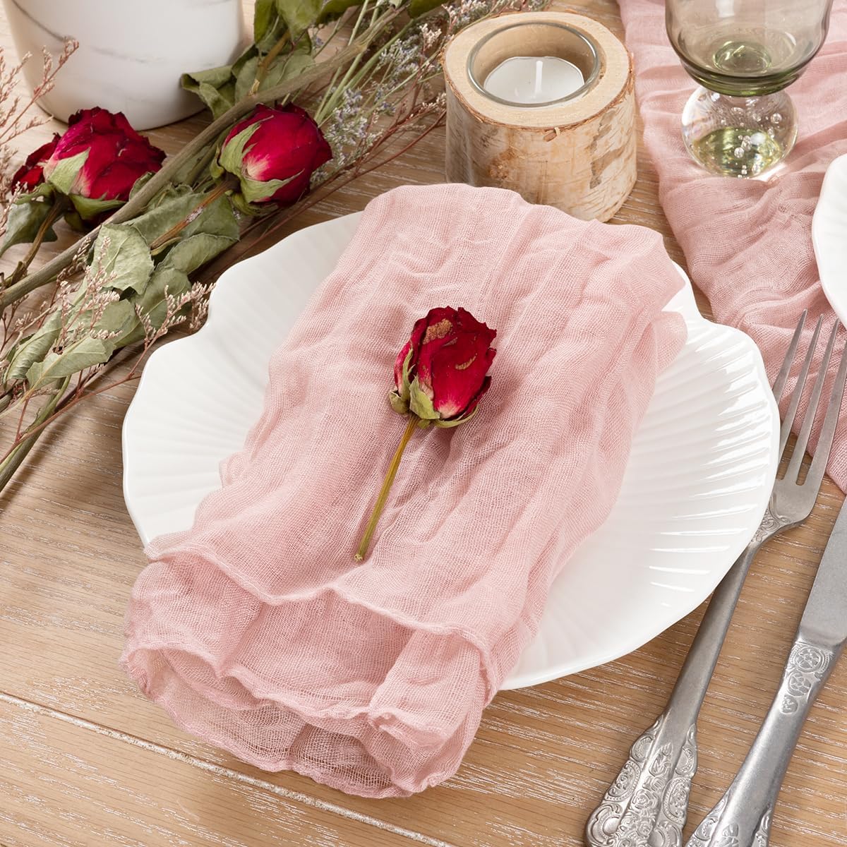 Socomi Pink Cheesecloth Napkins Summer Cheese Cloths Gauze Set of 10 Boho Washable Dinner Table Napkins for Wedding Party Baby Shower Birthday Party Decor