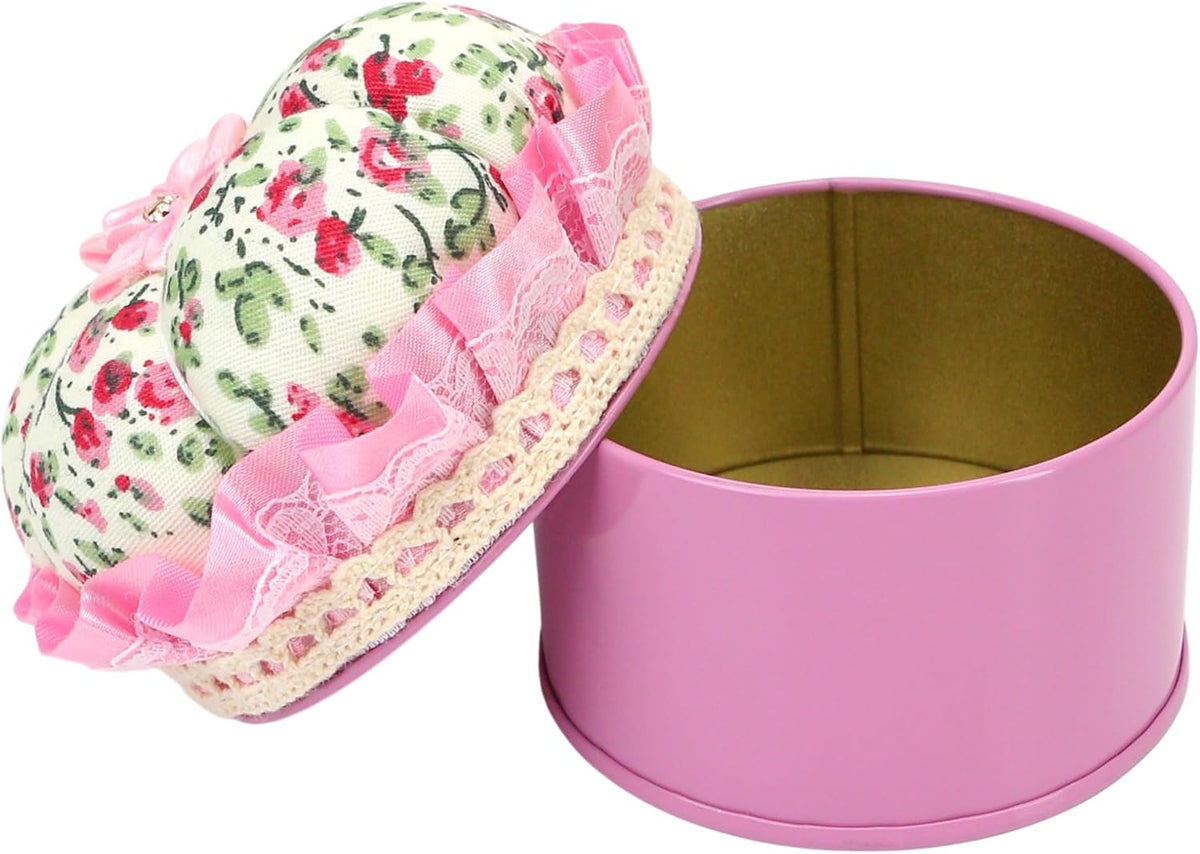 Pink Pin Cushion Lid with Iron Storage Jar, Needles Quilting Pins Holder Case for Sewing, Ideal Gifts for Women, Moms, Grandmas & Quilting Enthusiasts - Room Home Decor DIY Craft