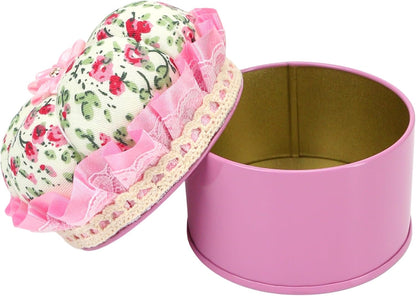 Pink Pin Cushion Lid with Iron Storage Jar, Needles Quilting Pins Holder Case for Sewing, Ideal Gifts for Women, Moms, Grandmas & Quilting Enthusiasts - Room Home Decor DIY Craft