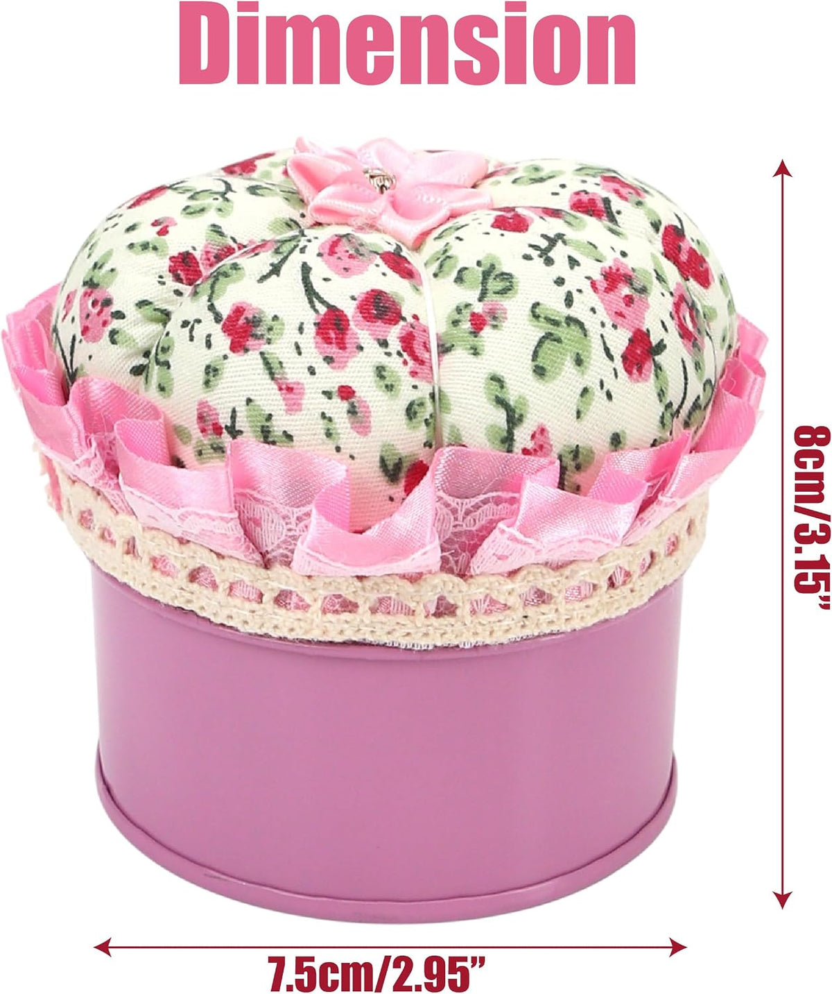 Pink Pin Cushion Lid with Iron Storage Jar, Needles Quilting Pins Holder Case for Sewing, Ideal Gifts for Women, Moms, Grandmas & Quilting Enthusiasts - Room Home Decor DIY Craft