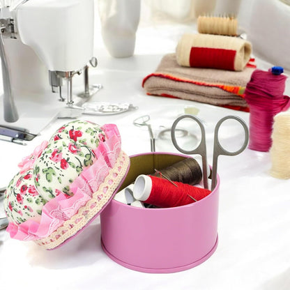 Pink Pin Cushion Lid with Iron Storage Jar, Needles Quilting Pins Holder Case for Sewing, Ideal Gifts for Women, Moms, Grandmas & Quilting Enthusiasts - Room Home Decor DIY Craft