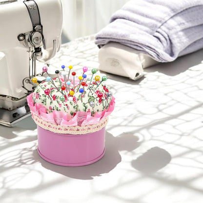 Pink Pin Cushion Lid with Iron Storage Jar, Needles Quilting Pins Holder Case for Sewing, Ideal Gifts for Women, Moms, Grandmas & Quilting Enthusiasts - Room Home Decor DIY Craft