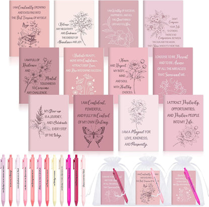 24 Pcs Affirmation Notebooks Pens Bulk Gifts, Gratitude,Pink