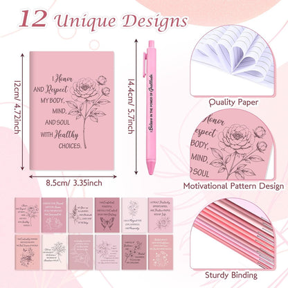 24 Pcs Affirmation Notebooks Pens Bulk Gifts, Gratitude,Pink