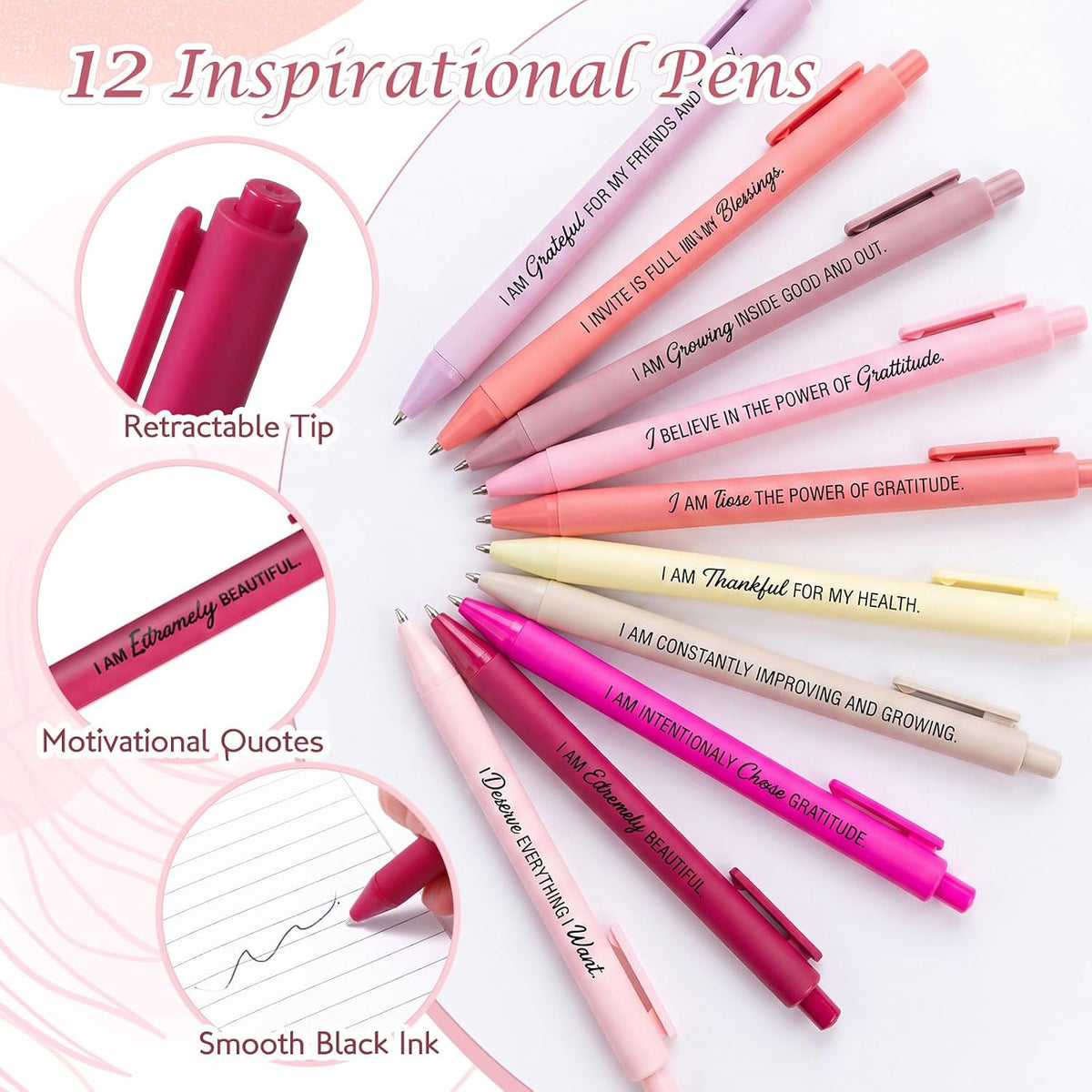 24 Pcs Affirmation Notebooks Pens Bulk Gifts, Gratitude,Pink