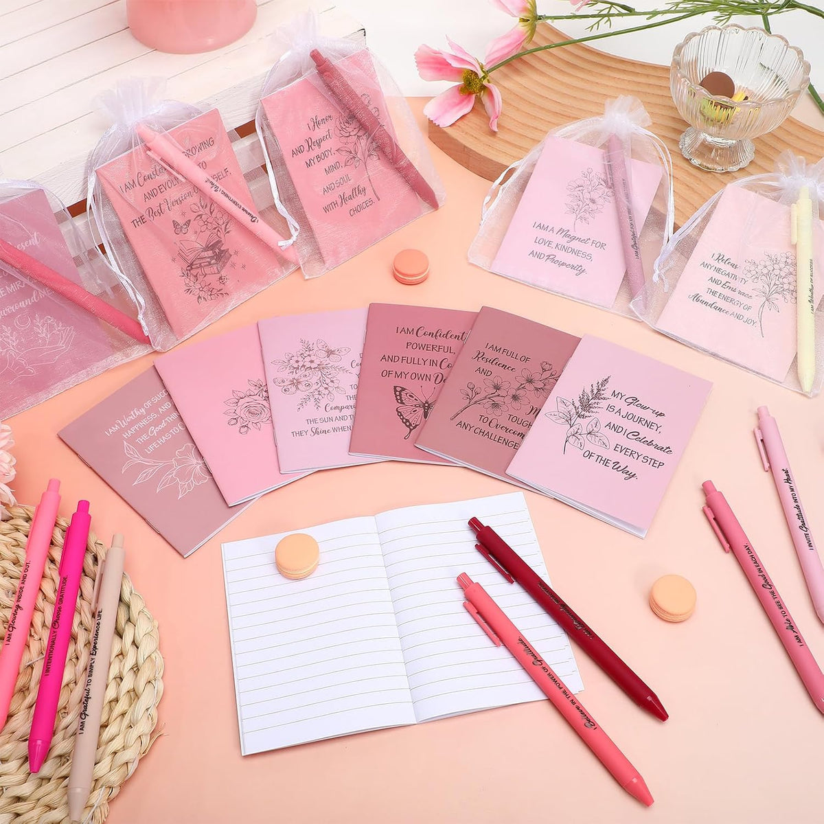 24 Pcs Affirmation Notebooks Pens Bulk Gifts, Gratitude,Pink