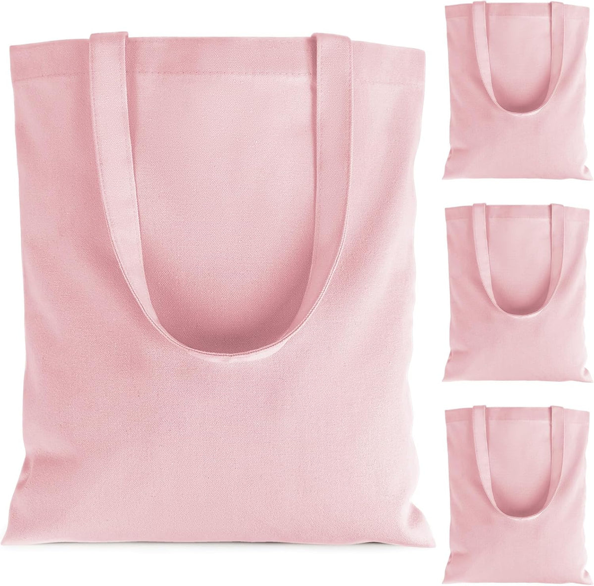 Blank Canvas Tote Bags - 4 Pack Pink Cotton Totes with Handles