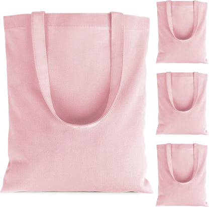 Blank Canvas Tote Bags - 4 Pack Pink Cotton Totes with Handles
