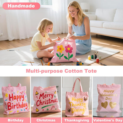 Blank Canvas Tote Bags - 4 Pack Pink Cotton Totes with Handles