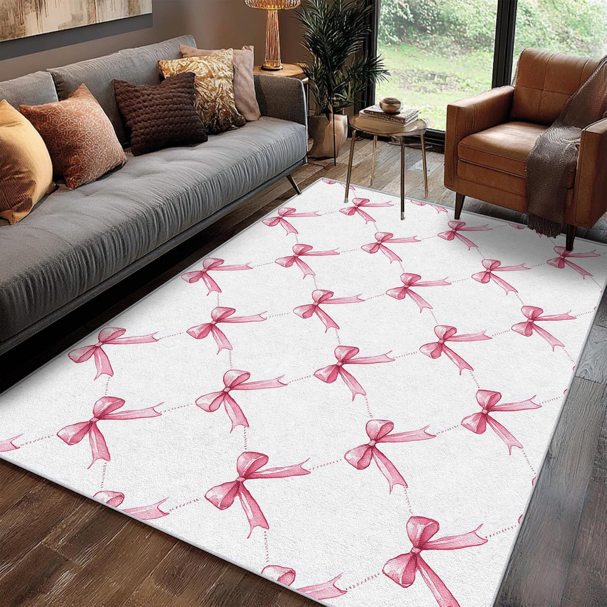 Pink Bow Throw Rug for Entryway, Washable Non Slip, 2x3 Small Indoor Doormat Bowknot Kids Boys Girls Design for Bedroom Kitchen, Pink Bow Home Decor Door Mat, Low Pile Soft