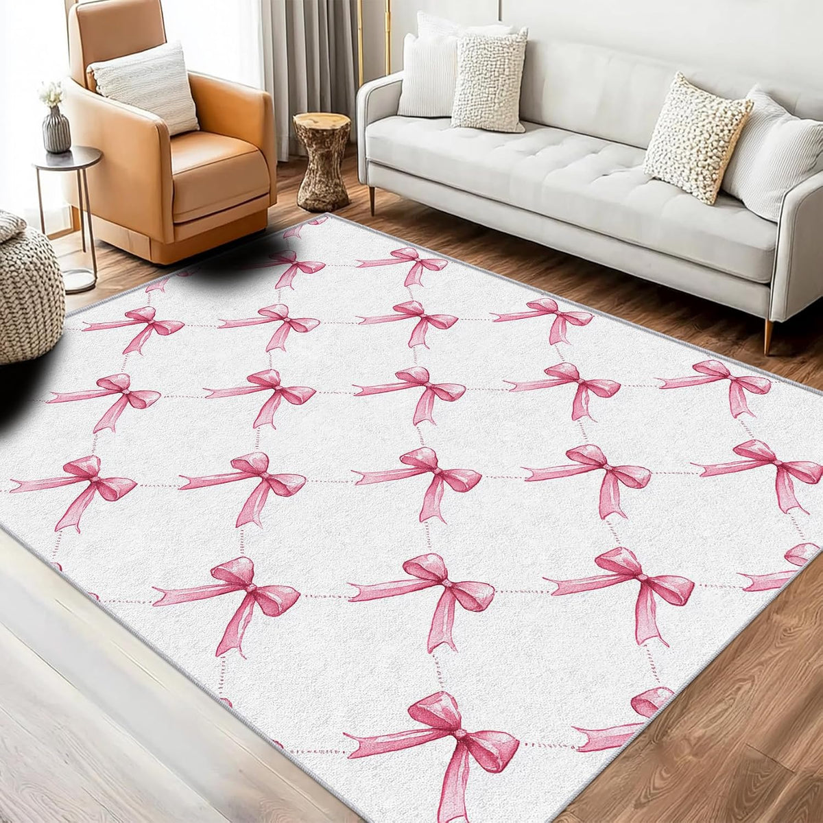 Pink Bow Throw Rug for Entryway, Washable Non Slip, 2x3 Small Indoor Doormat Bowknot Kids Boys Girls Design for Bedroom Kitchen, Pink Bow Home Decor Door Mat, Low Pile Soft