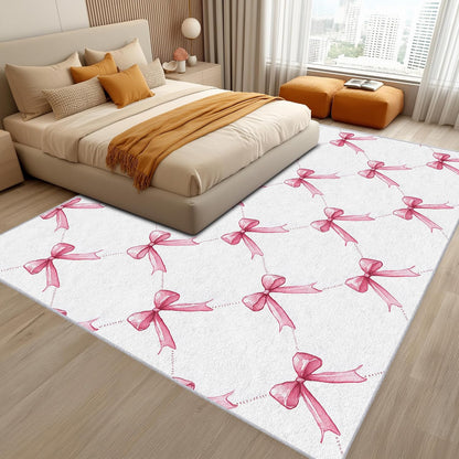 Pink Bow Throw Rug for Entryway, Washable Non Slip, 2x3 Small Indoor Doormat Bowknot Kids Boys Girls Design for Bedroom Kitchen, Pink Bow Home Decor Door Mat, Low Pile Soft