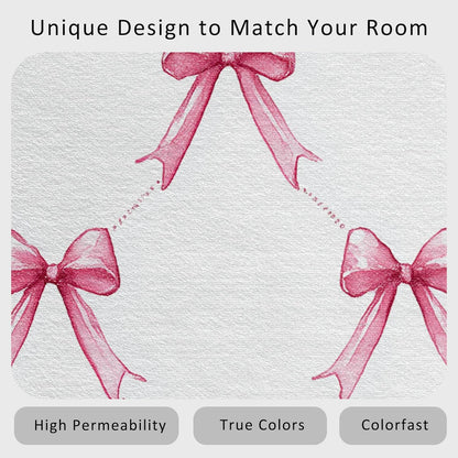 Pink Bow Throw Rug for Entryway, Washable Non Slip, 2x3 Small Indoor Doormat Bowknot Kids Boys Girls Design for Bedroom Kitchen, Pink Bow Home Decor Door Mat, Low Pile Soft