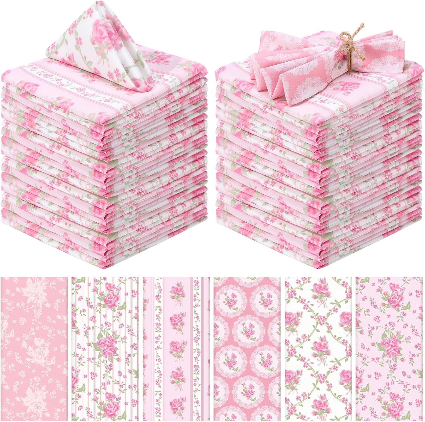 12 Pcs Floral Cloth Napkins 6 Patterns Washable Dinner Tea Party Napkins Reusable Plant Flowers Square Napkin Cotton Towel Decorative for Summer Wildflower Party(Pink Flowers)