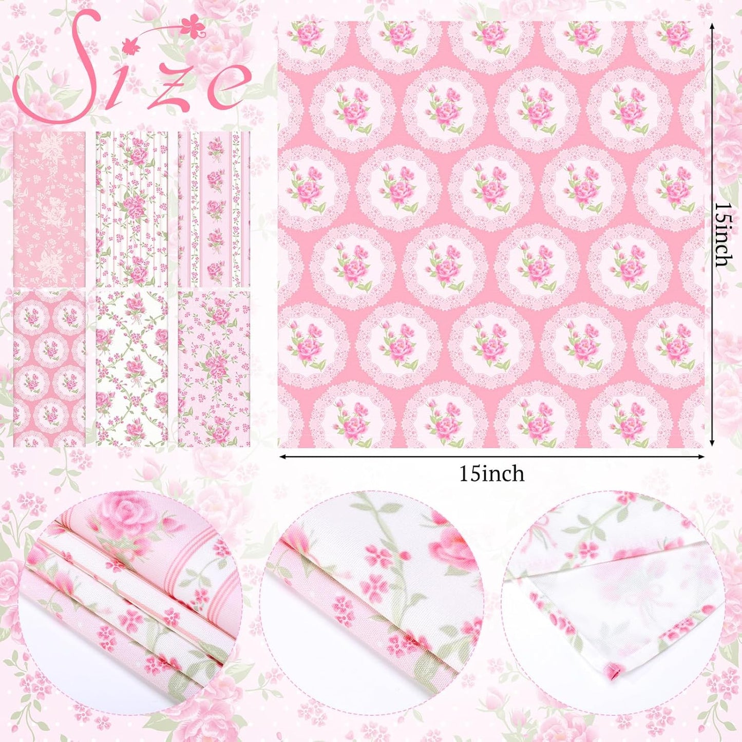 12 Pcs Floral Cloth Napkins 6 Patterns Washable Dinner Tea Party Napkins Reusable Plant Flowers Square Napkin Cotton Towel Decorative for Summer Wildflower Party(Pink Flowers)