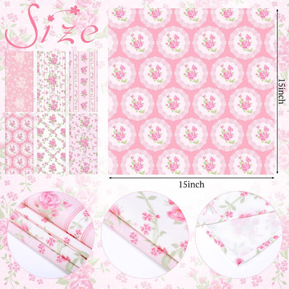 12 Pcs Floral Cloth Napkins 6 Patterns Washable Dinner Tea Party Napkins Reusable Plant Flowers Square Napkin Cotton Towel Decorative for Summer Wildflower Party(Pink Flowers)