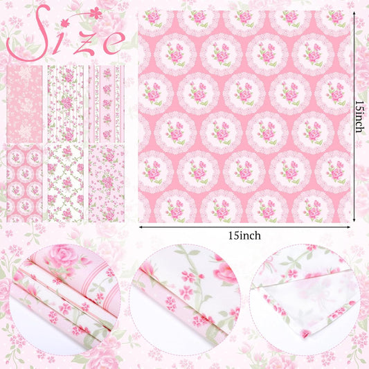 12 Pcs Floral Cloth Napkins 6 Patterns Washable Dinner Tea Party Napkins Reusable Plant Flowers Square Napkin Cotton Towel Decorative for Summer Wildflower Party(Pink Flowers)
