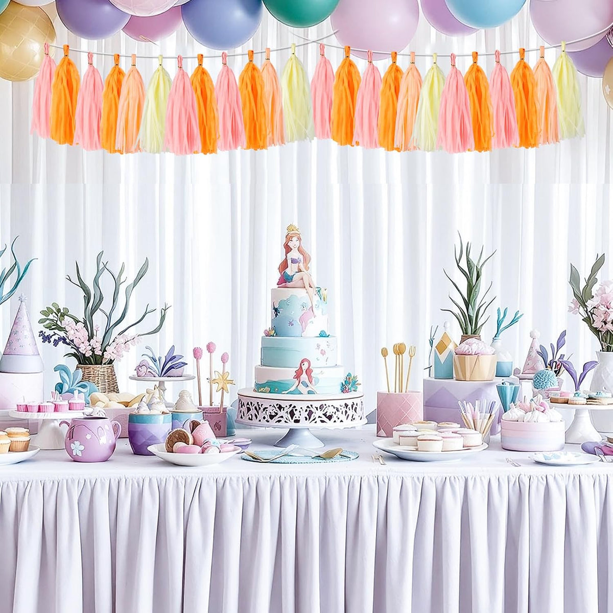 Peach Pink & Orange Tassel Garland Banner – 40 PCS Paper Tassels for Birthday, Wedding, Baby Shower, Bridal Shower, and Party Decorations