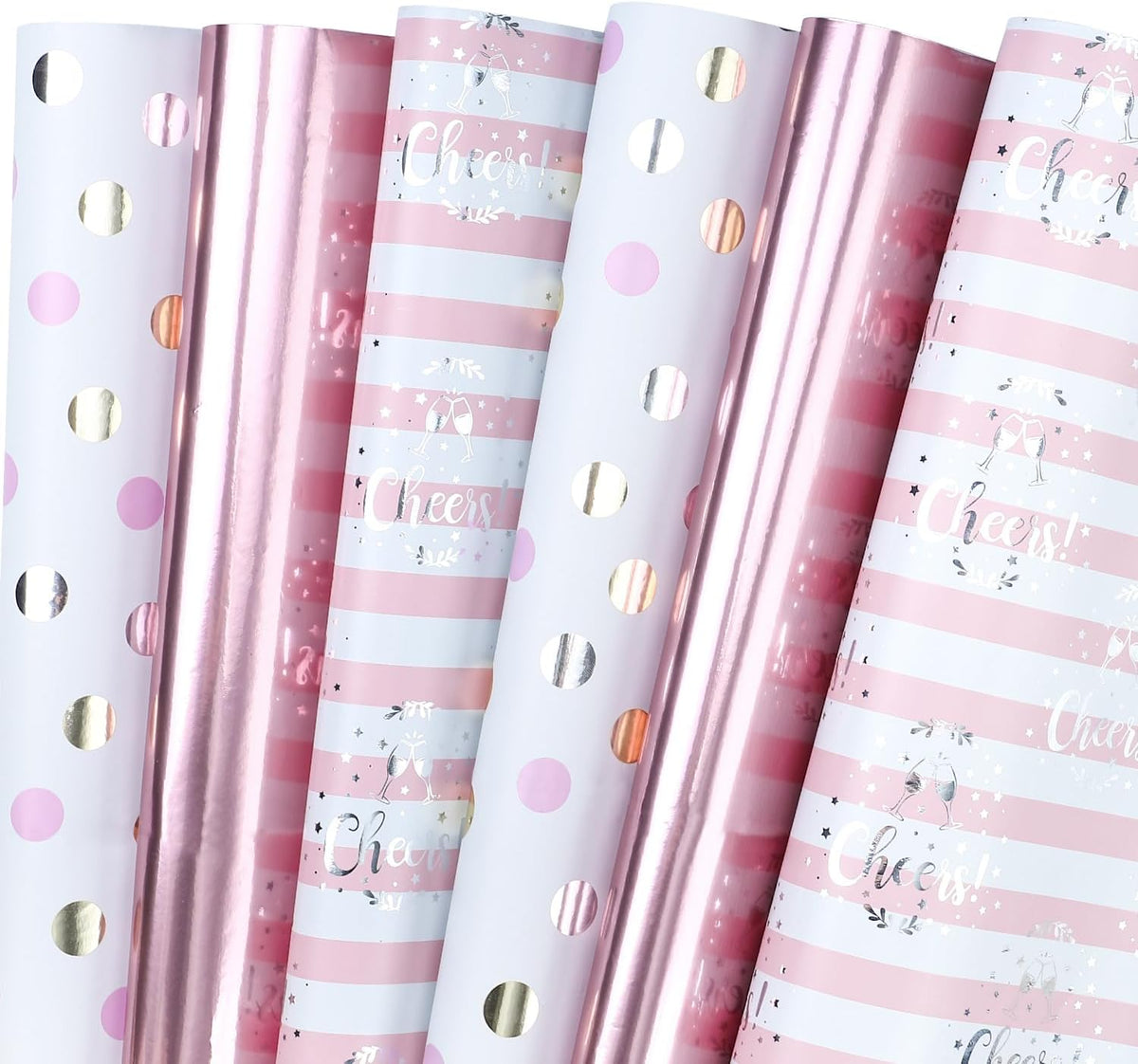 Pink Wrapping Paper - 12 Sheets Rose Gold and Pink Design Folded Flat for Wedding, Bridal Shower, Girls Birthday - 19.7 Inch x 30 Inch Per Sheet