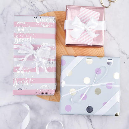 Pink Wrapping Paper - 12 Sheets Rose Gold and Pink Design Folded Flat for Wedding, Bridal Shower, Girls Birthday - 19.7 Inch x 30 Inch Per Sheet