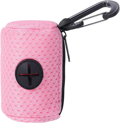 Pink Pet Trash Bag Holder Poop Bag Dispenser MeshFabric Pooper Bag Dispenser LeashHook Pet Waste Bag Holder Pet Supplies