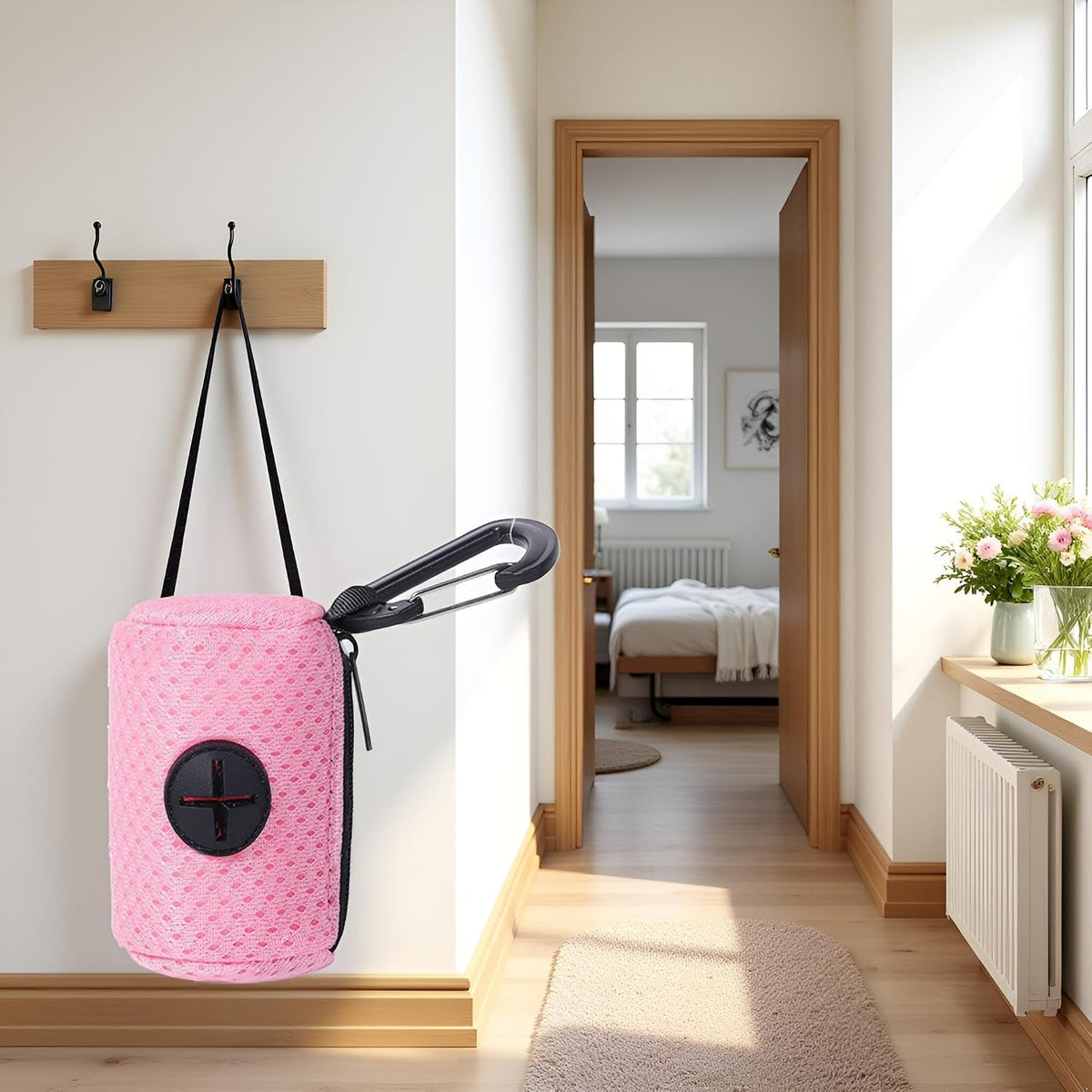 Pink Pet Trash Bag Holder Poop Bag Dispenser MeshFabric Pooper Bag Dispenser LeashHook Pet Waste Bag Holder Pet Supplies