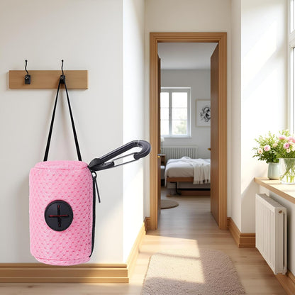 Pink Pet Trash Bag Holder Poop Bag Dispenser MeshFabric Pooper Bag Dispenser LeashHook Pet Waste Bag Holder Pet Supplies
