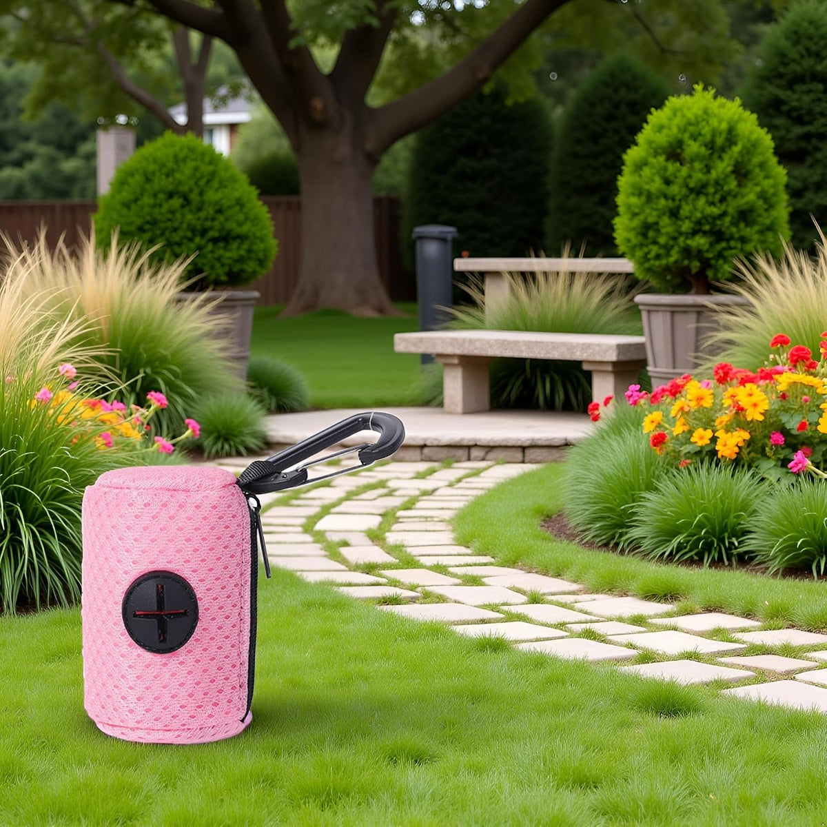 Pink Pet Trash Bag Holder Poop Bag Dispenser MeshFabric Pooper Bag Dispenser LeashHook Pet Waste Bag Holder Pet Supplies