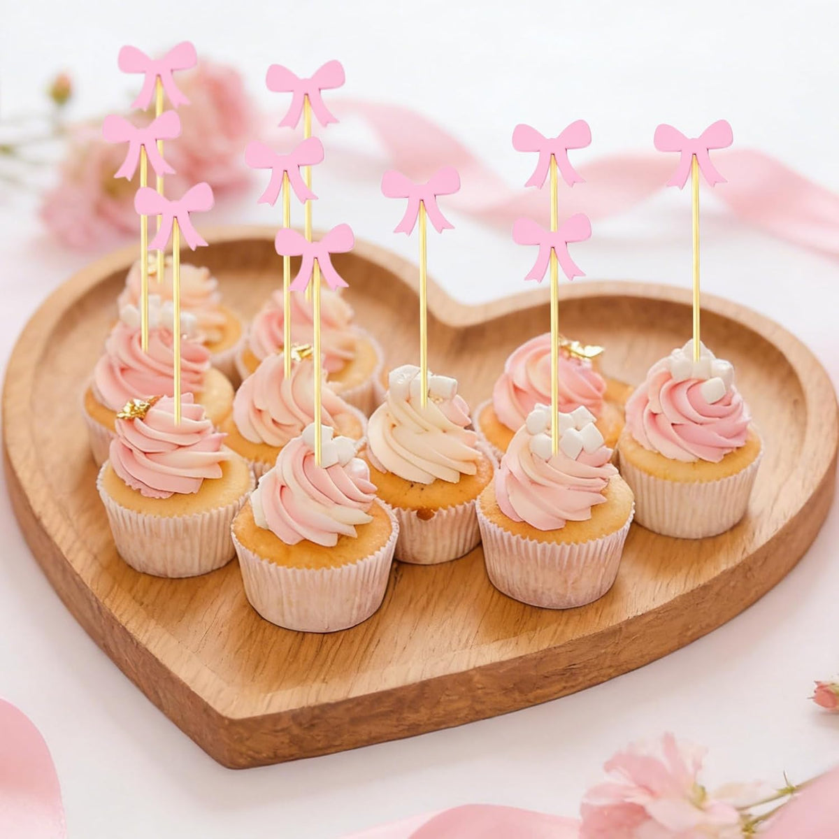 100Pcs Cocktail Picks Pink Bows Theme Decor Toothpicks Sticks Food Sandwich Skewers Appetizer Charcuterie Garnish for Birthday Wedding Valentines Day Decoration Party Supplies (Pink)