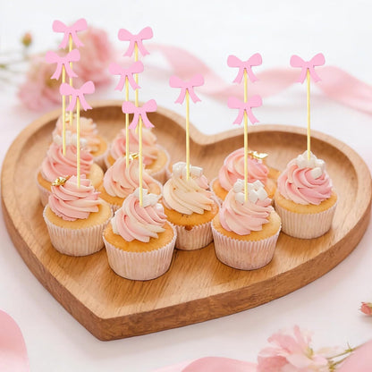 100Pcs Cocktail Picks Pink Bows Theme Decor Toothpicks Sticks Food Sandwich Skewers Appetizer Charcuterie Garnish for Birthday Wedding Valentines Day Decoration Party Supplies (Pink)