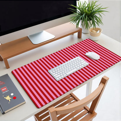 Pink Red Striped Desk Mat Cute Pastel XXL Large Gaming Mouse Pad Desk Pad Kawaii Aesthetic Cozy Keyboard Laptop Computer Mat Home Office Decor for Women