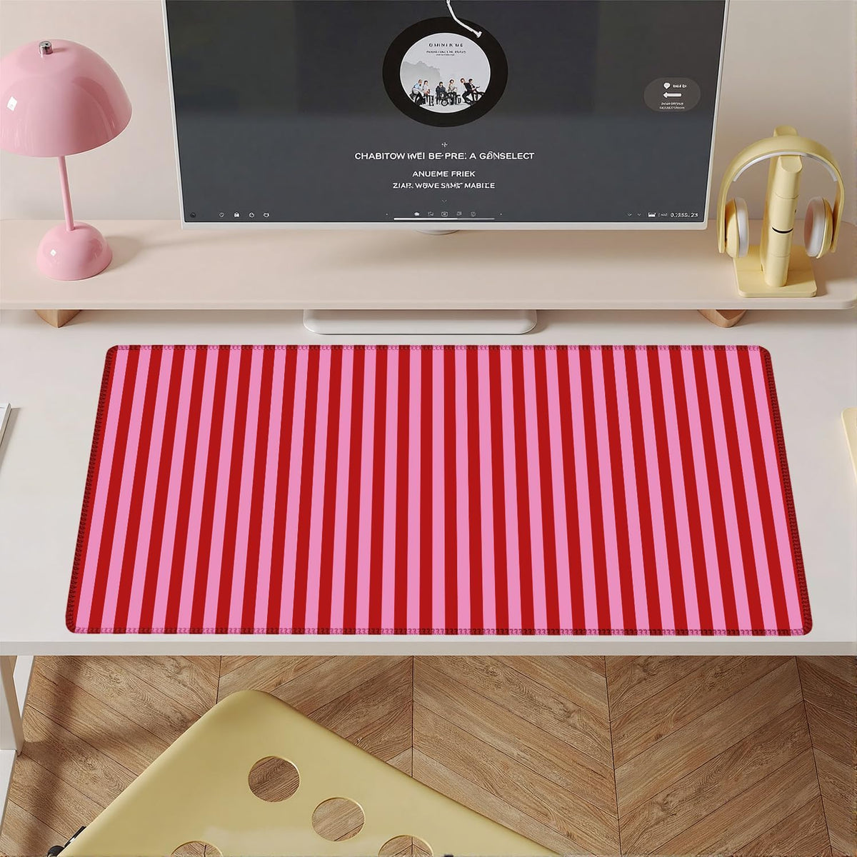 Pink Red Striped Desk Mat Cute Pastel XXL Large Gaming Mouse Pad Desk Pad Kawaii Aesthetic Cozy Keyboard Laptop Computer Mat Home Office Decor for Women
