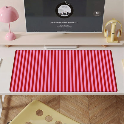 Pink Red Striped Desk Mat Cute Pastel XXL Large Gaming Mouse Pad Desk Pad Kawaii Aesthetic Cozy Keyboard Laptop Computer Mat Home Office Decor for Women