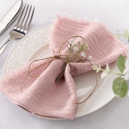Socomi Set of 6 Linen Napkins Dusty Rose Easter Spring Cloth Napkins Washable Cotton Dinner Napkins Fringe 17"x17" for Wedding Party Bridal Baby Shower Birthday Table Decorations