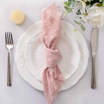 Socomi Set of 6 Linen Napkins Dusty Rose Easter Spring Cloth Napkins Washable Cotton Dinner Napkins Fringe 17"x17" for Wedding Party Bridal Baby Shower Birthday Table Decorations