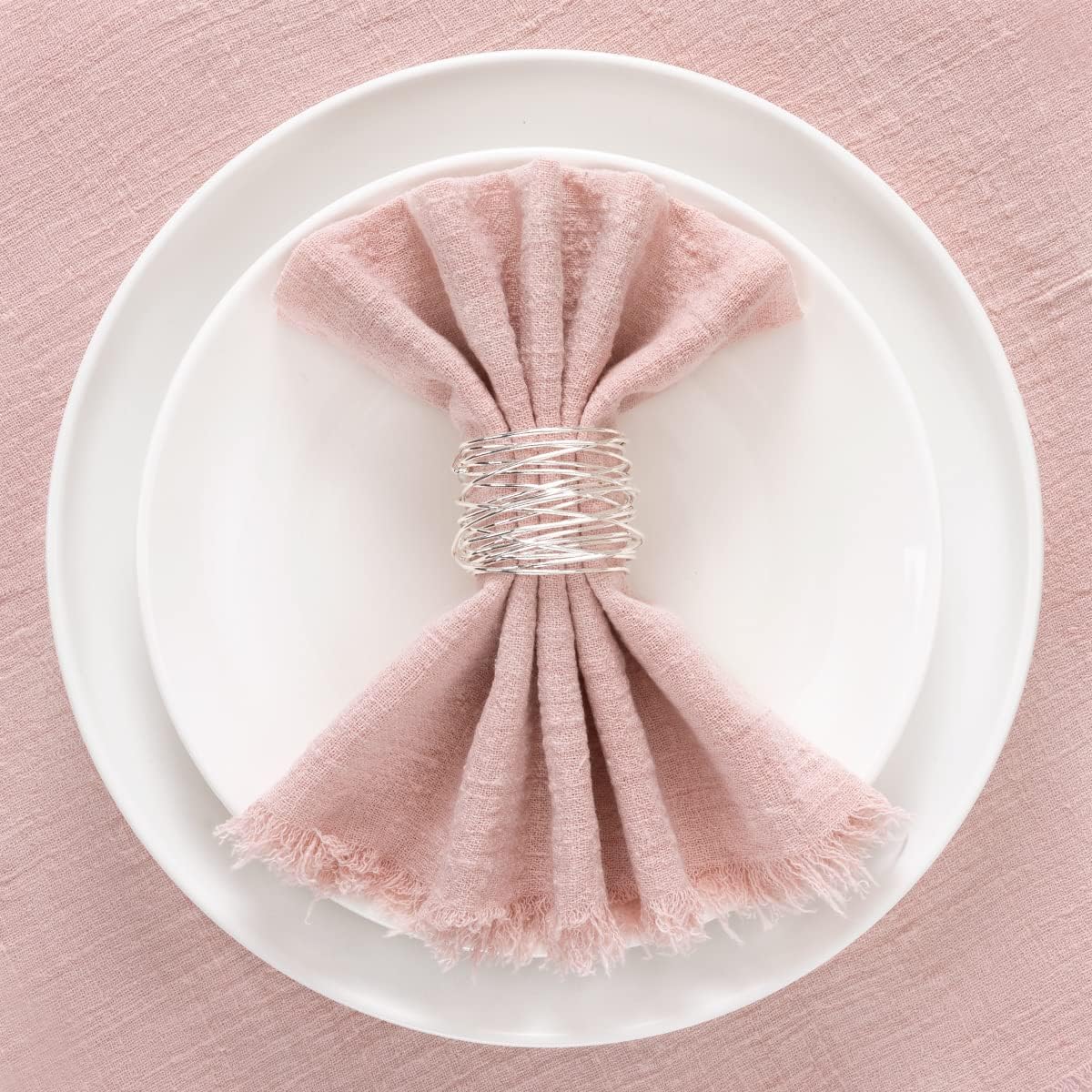 Socomi Set of 6 Linen Napkins Dusty Rose Easter Spring Cloth Napkins Washable Cotton Dinner Napkins Fringe 17"x17" for Wedding Party Bridal Baby Shower Birthday Table Decorations
