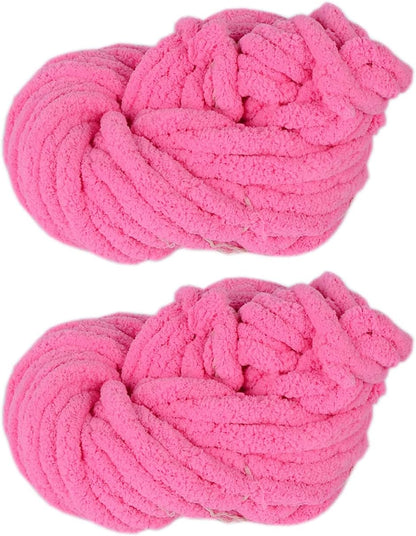 2 Skeins Chunky Chenille Yarn for Blanket, Super Soft Thick Fluffy Jumbo Chunky Chenille-Style Polyester Arm Knit Finger Yarn for Home Décor Projects 500g (Peach Blossom)