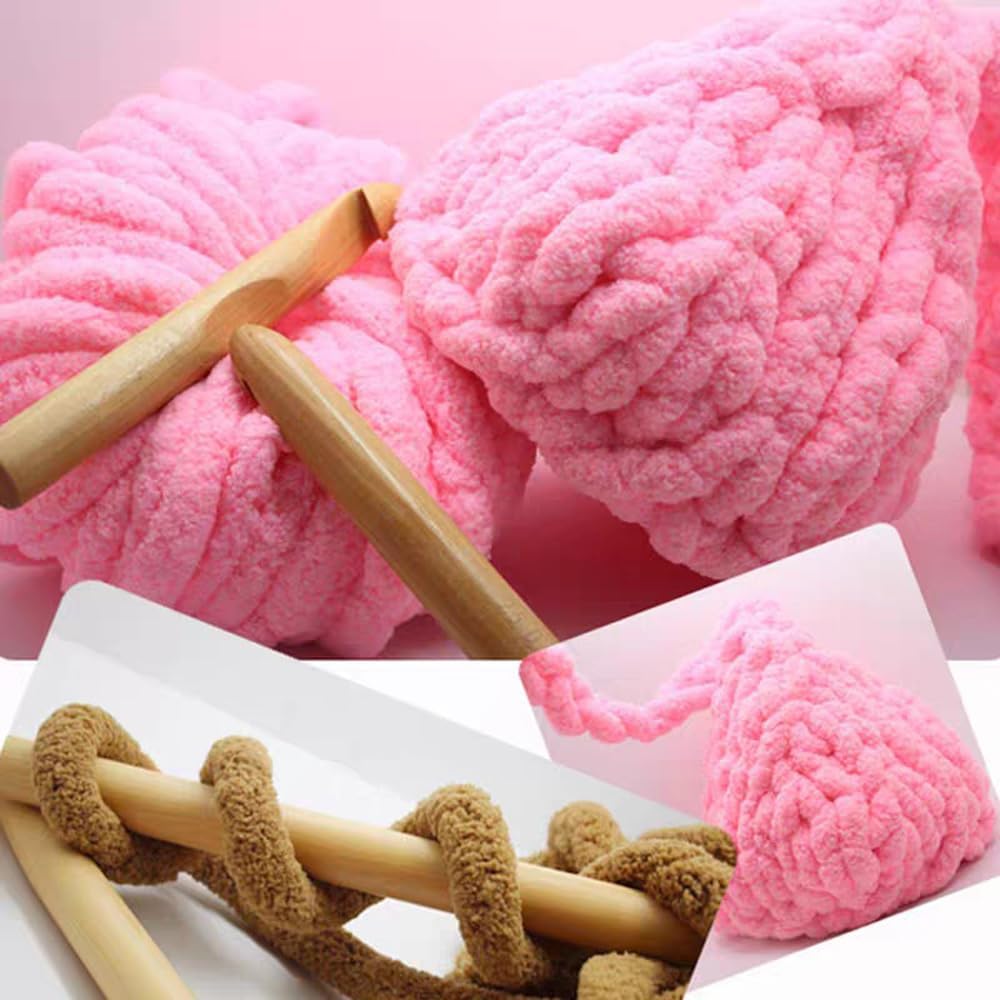 2 Skeins Chunky Chenille Yarn for Blanket, Super Soft Thick Fluffy Jumbo Chunky Chenille-Style Polyester Arm Knit Finger Yarn for Home Décor Projects 500g (Peach Blossom)