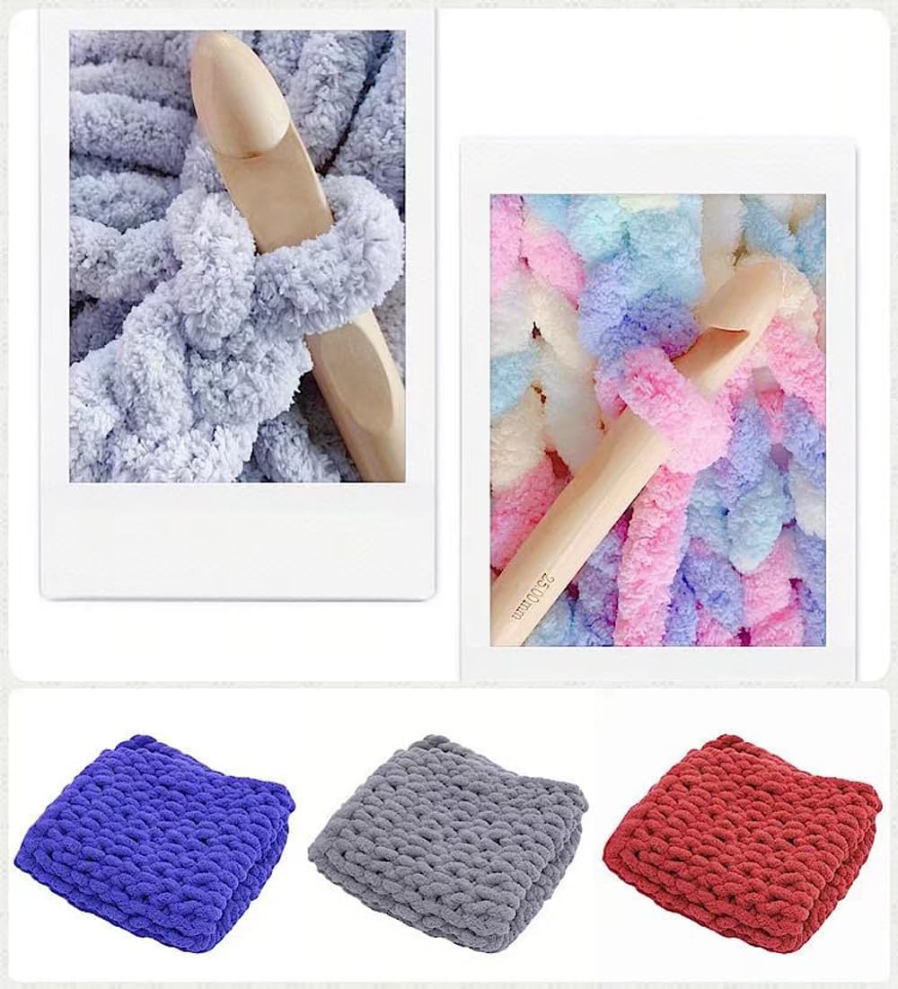 2 Skeins Chunky Chenille Yarn for Blanket, Super Soft Thick Fluffy Jumbo Chunky Chenille-Style Polyester Arm Knit Finger Yarn for Home Décor Projects 500g (Peach Blossom)
