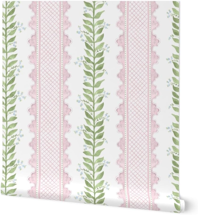 Preppy Pink Stripe Peel and Stick Wallpaper