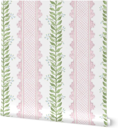 Preppy Pink Stripe Peel and Stick Wallpaper
