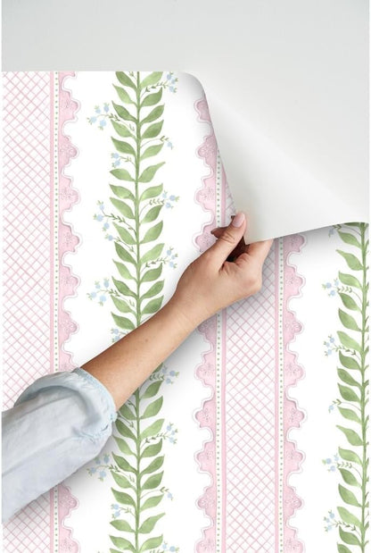 Preppy Pink Stripe Peel and Stick Wallpaper