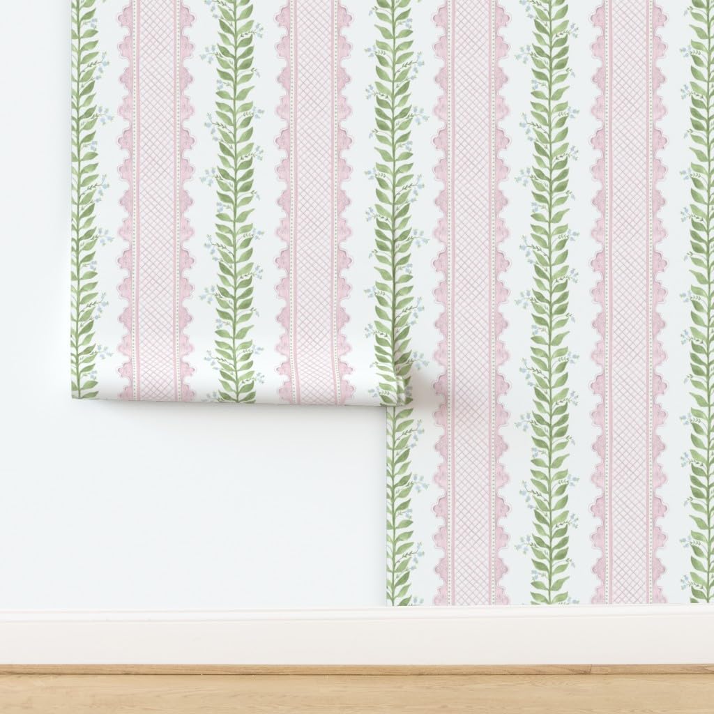Preppy Pink Stripe Peel and Stick Wallpaper